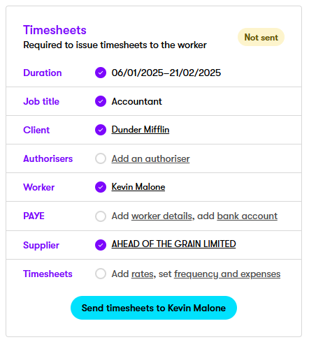 PAYE timesheet checklist